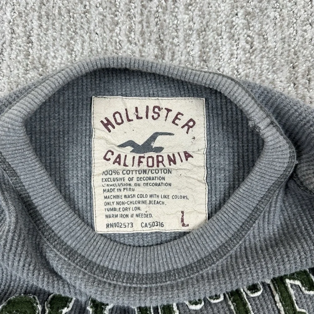 Hollister Mens Long Sleeve Thermal Waffle Knit Shirt Logo Gray Green Size‎ Large